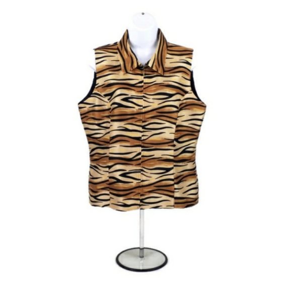 SilkLand Sleeveless Silk Animal Print Zip Up Vest Zipper Womens Size Large - Picture 1 of 8